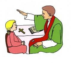 A animated picture of a priest and a child